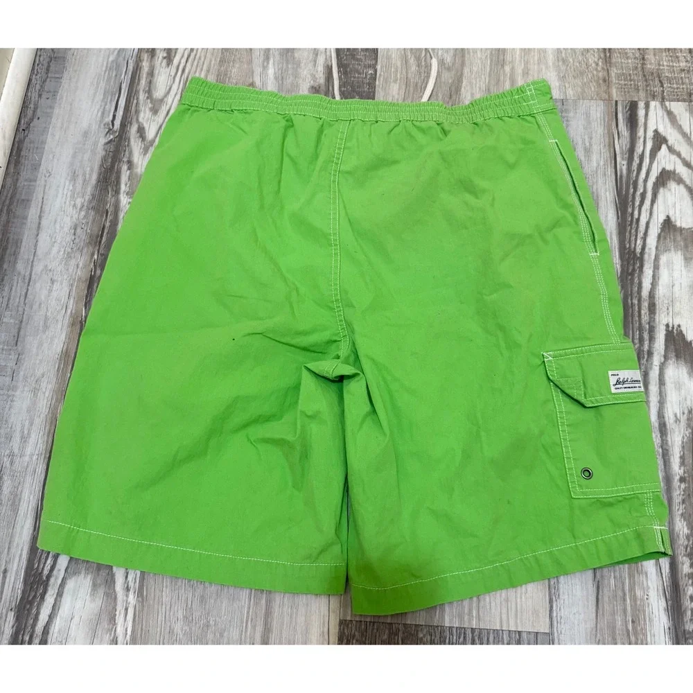 Polo Ralph Lauren Mens Lime Green Swim Trunks‎ Cargo Pocket Mesh Lined Large